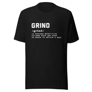 GRIND t-shirt - Menswear 100% Combed Ring-spun Cotton Soft Stretchy Streetwear Top Polo Man Pre-shrunk Fabric Side-seamed Construction Shoulder-to-shoulder Taping Fitted Comfortable Tshirt Crewneck Shortsleeve