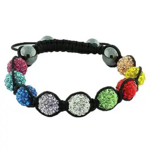 My Daily Styles Unisex Macrame Beaded Bracelet - Unisex Wear, Adjustable Fit, Colorful Pave Multicolor CZ, Black Cord, Simulated Onyx, Costume Jewelry Accessory