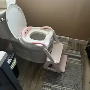 Orzbow 2-IN-1 Potty Training Toilet Seat with Step Stool for Toddler, Stability Training Potty Seat for Kids Boys Girls with Splash Guard and Anti-Slip Pad, Adjustable Ladder & Potty Seat Height, Grey