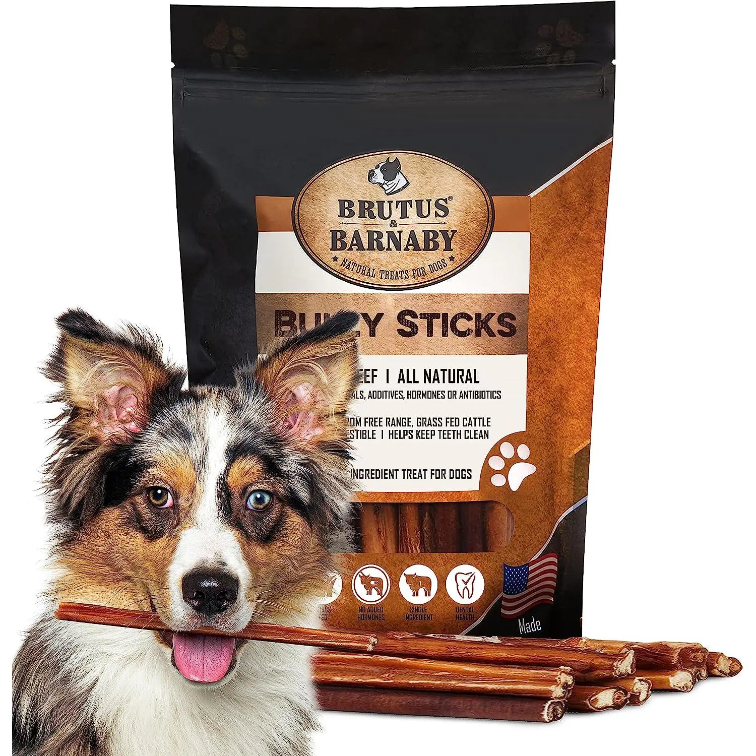 Bully Sticks for Dogs 12" – Extra-Thick, Low Odor, Grass-Fed, Rawhide-Free Chews for Aggressive Power Chewers Natural