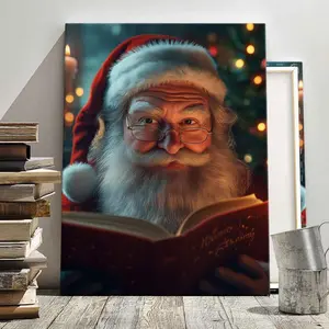 1Count Christmas Framed Canvas, Santa Claus Reading Book, Exquisite Poster, Christmas Decoration Poster, Living Room, Bedroom, High Definition Home Poster,  Ideal Gift, Waterproof,  Art