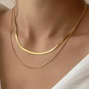 2-Pack Simple Elegant Fashionable Short Flat Snake Chain Collarbone Necklace Set Suitable for Daily Wear