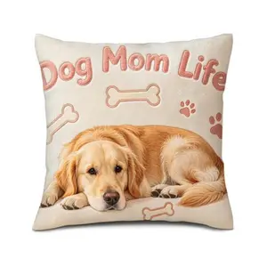 Dog Mom Golden Retriever Throw Pillow - Soft Plush Cushion with Paw Print & Bone, Home Decor for Dog Lovers