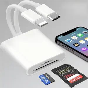 SD Card Reader for IPone, iPad, Dual Lightning & USB-C Connector Memory SD Card Adapter, Support SD/MicroSD Cards, High-Speed Trail Camera Viewer, Plug and Play