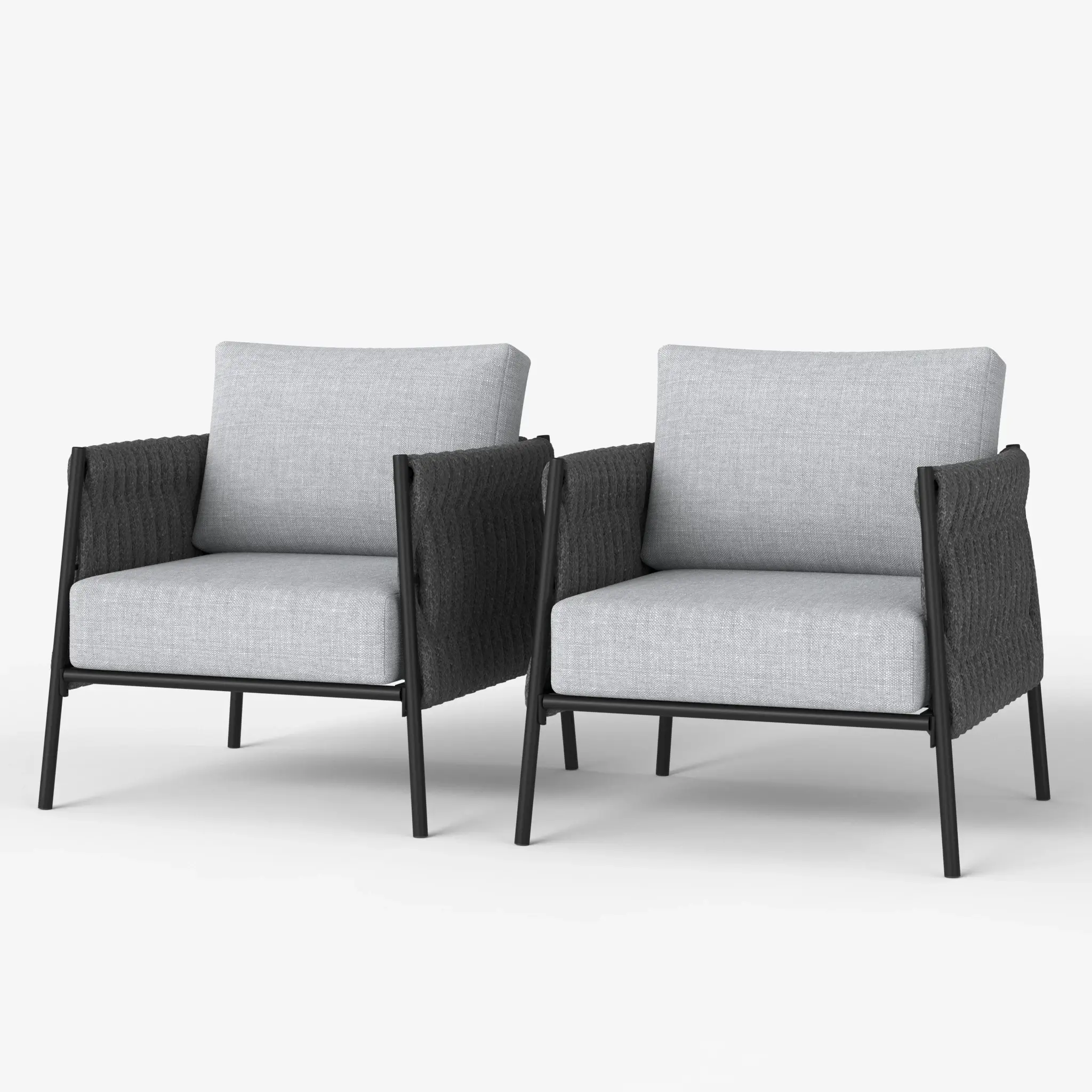 LayinSun Outdoor Patio Woven Rope Chairs, 2-Person Deep Seating Modern Armchairs 2-Seat for Outside