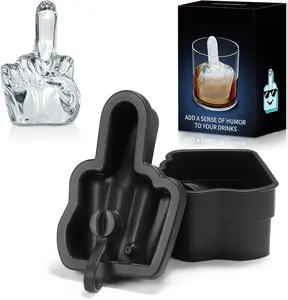 Middle Finger Ice Cube Mold – Large Reusable Silicone Tray for Easy-Remove Fun Shapes, Prank Gag Gift for Whiskey, Cocktails & Party Drinks, Bar & Kitchen Essential (Black, 1Pack)