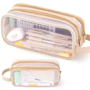 Transparent Dual Compartment Pencil Case, Large Capacity Zipper Pen Bag, Portable Multifunctional School Office Gift for Teens