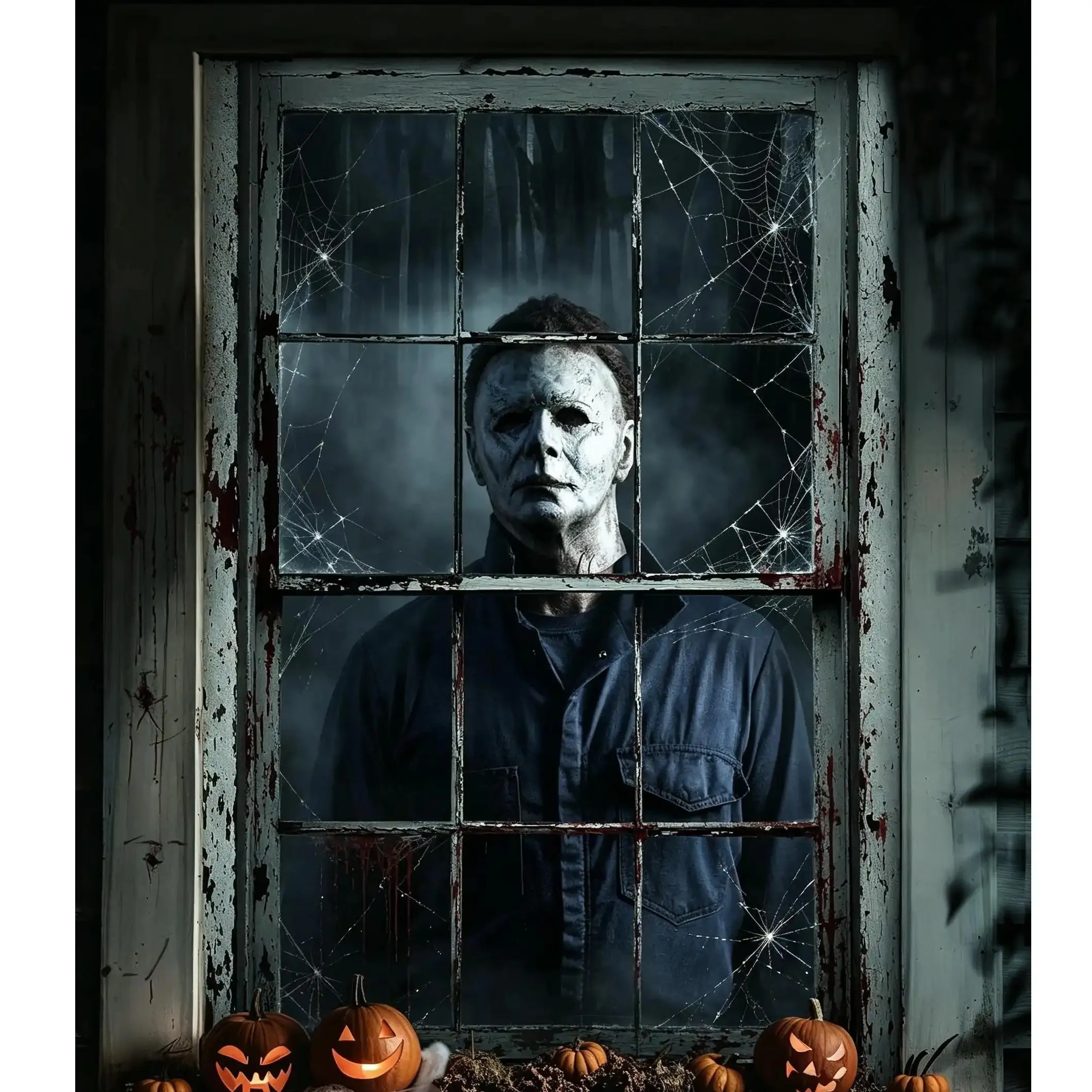 Halloween Spooky Horror Curtain - Hanging Artwork Banner, Home Party Backdrop Decor, Window & Door Cover, Festive Home & Party Supplies Gift