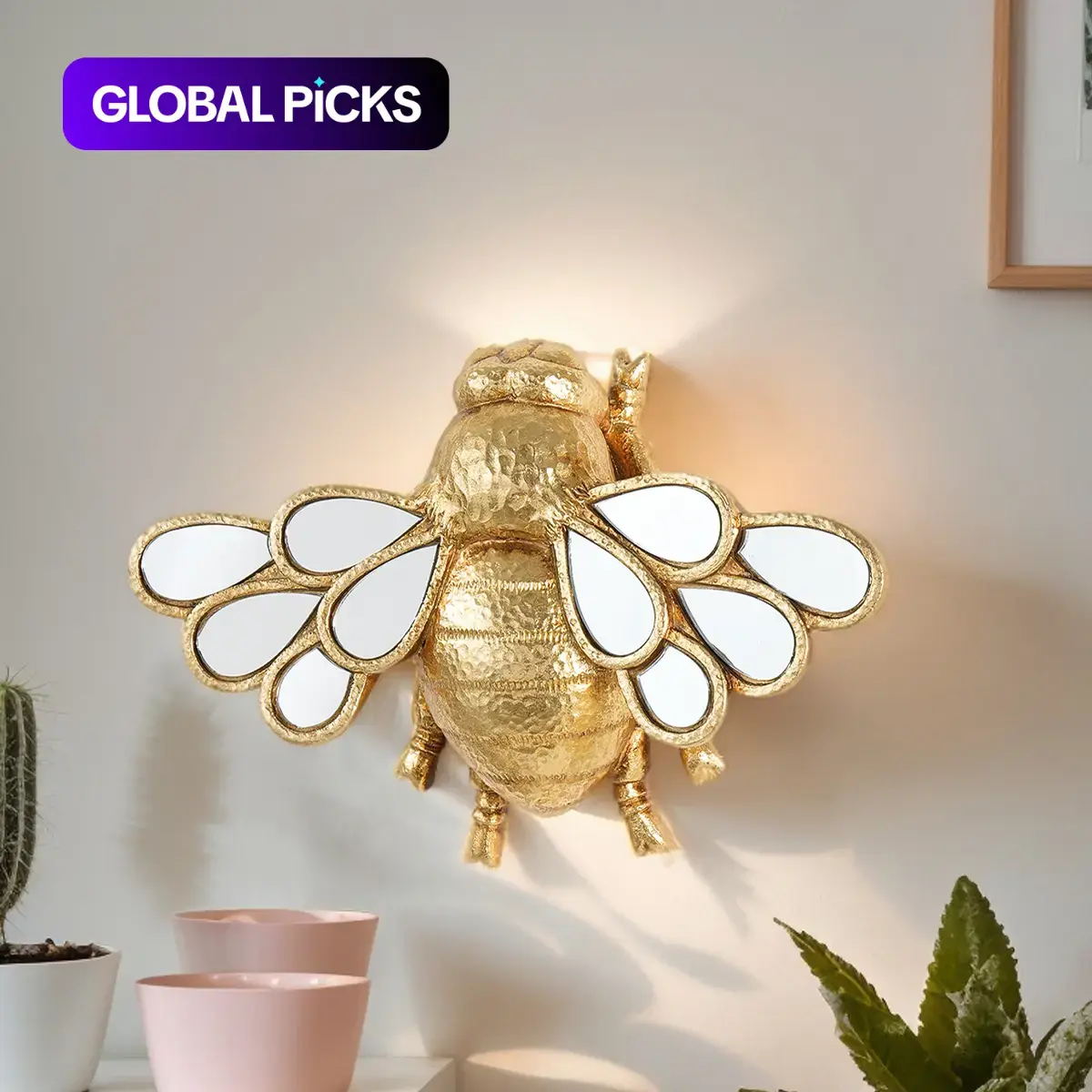 Creative Resin Bee Wall-Hanging Decor, 5.51 x 8.14 Inches, Water-Drop Mirror Design, Home Ornament and Party Gift #GLOBAL PICKS