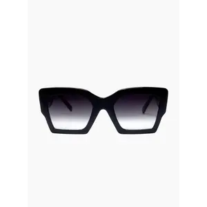 OTRA Pipa - Black Squared Cat-Eye Sunglasses with Gradient Smoke Lenses & 100% UV Protection Vegan Pouch