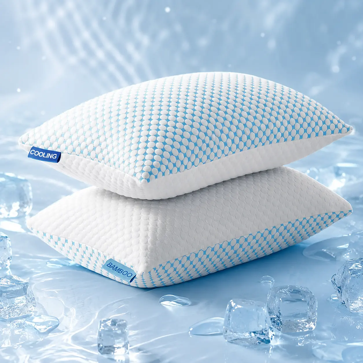 EASELAND Cooling Pillows 2 Pack, Adjustable Shredded Memory Foam Bed Pillows with Washable Cooling Covers, Queen Size, Supportive for Side & Back Sleepers