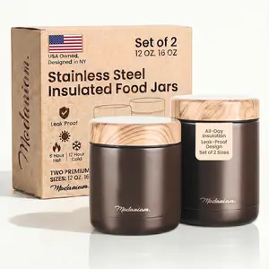 Stainless Steel Insulated Food Jar Set of 2 (16oz + 12oz) | Wide Mouth | Soup Thermo for Hot Food Lunch Container | Thermal LunchBox | Insulated Soup Bowl | Hot and Cold Lunch Box for Adults | Mocha