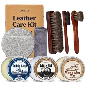 LANBEIDE Leather Boot Care Kit, Boot Cleaning & Shine Kit – Includes Saddle Soap, Mink Oil Conditioner, Waterproofing Wax, and Brushes for Men & Women Cowboy Boots