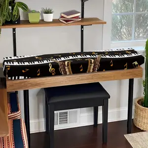 Golden Piano Keys with Musical Print Durable Polyester Piano Keyboard Dust Cover Waterproof Nonslip Washable Easy To Install Dustproof Corrosion Resistant Piano Keyboard Dust Cover Protective Keyboard Cover Gift for Men Women Piano Decor Keep Piano Clean