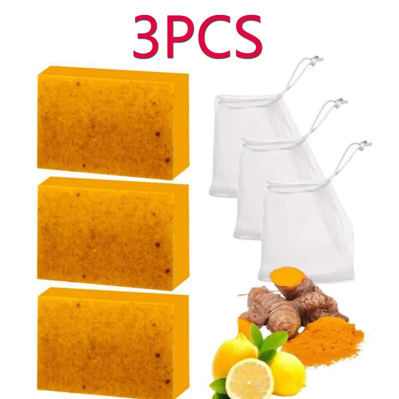 Turmeric Soap, Lemon Kojic Acid Soap with Exfoliating Scrub Particles, Gentle Body Wash Bar for Acne Control, Oil Control, Moisturizing & Brightening, Ginger Soap