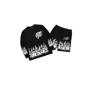 Bubble Black Long Sleeve T-Shirt Short Set