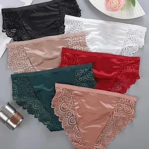6pcs Women's Lace Panties Set High Waist Contrast Floral Design Soft Breathable Fabric Comfortable for Daily Wear All Seasons S M L XL