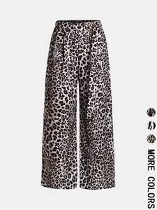 Women's Zebra Stripe / Leopard Print Wide Leg Pants, Casual Comfy Trousers for Summer, Women's Bottoms for Daily Wear