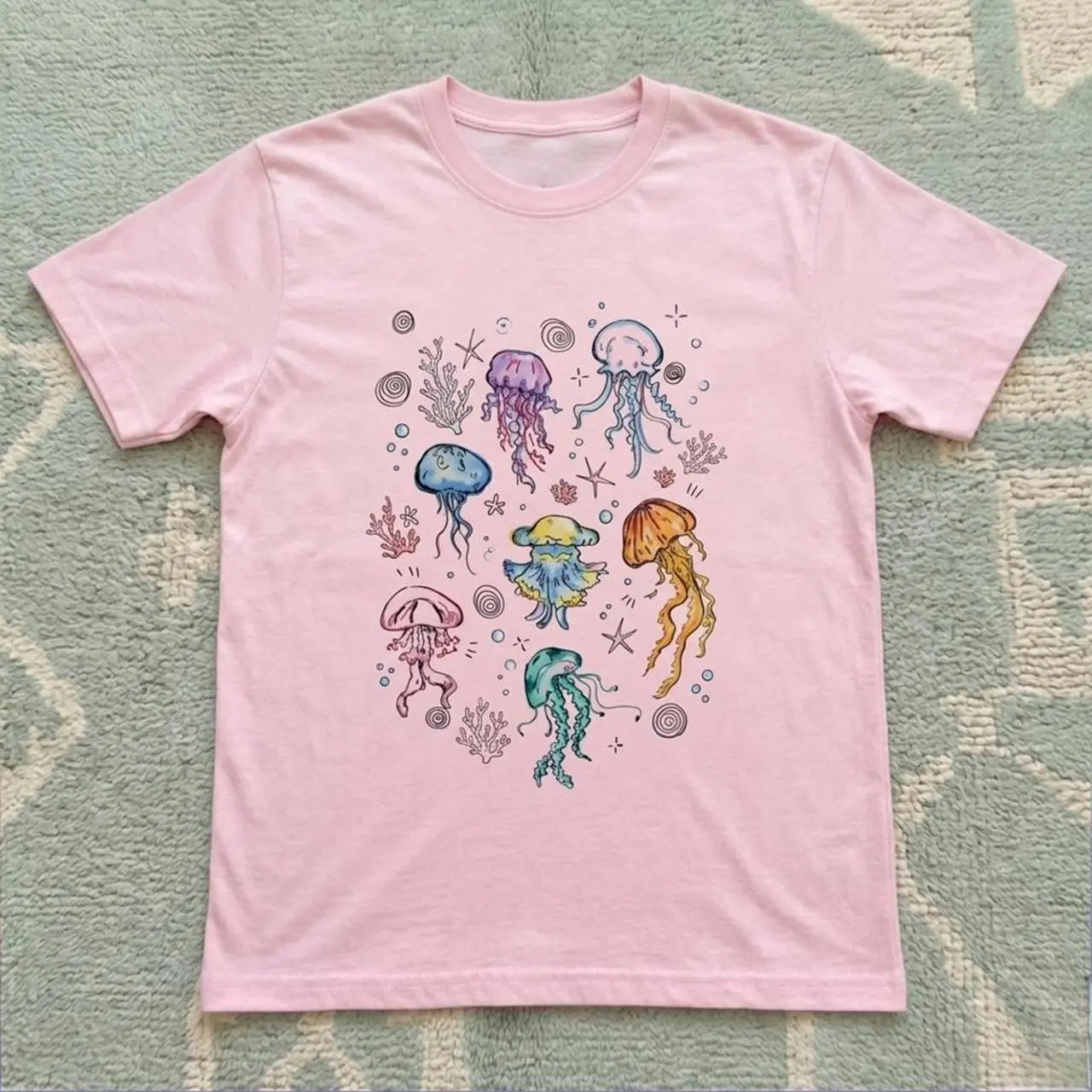 Women's T-shirt, jellyfish graphic tee, Jellyfish Graphic T Shirt, Cute Ocean Shirt, Coastal Aesthetic Tee, Marine Life Shirt, Colorful Jellyfish Tee, Summer Beach Shirt, Ocean Lover Gift Womenswear Top