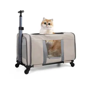 Cat trolley for 2 cats – Cat transport box large  wheels for 2 animals – Transport bag  wheels & safety belts for travel Foldable Pet Dog Stroller with Storage DIY Outdoor Enclosure Platforms