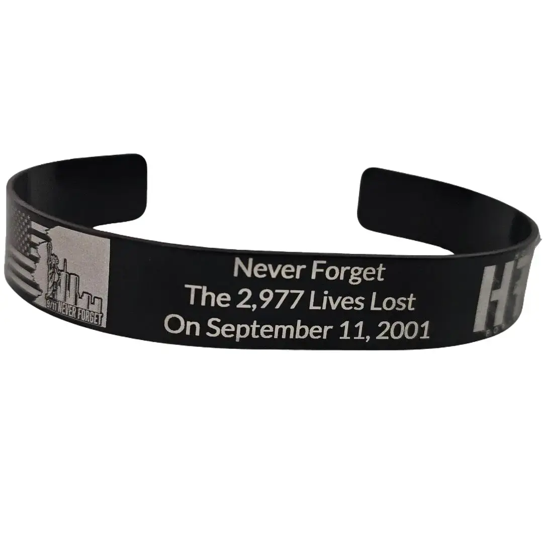 9/11 Never Forget Memorial Bracelet – September 11 Tribute Cuff Honoring the 2,977 Lives Lost Gratitude Bravery