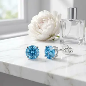 S925 Sterling Silver Sea Blue Cubic Zirconia Classic 4-Prong Stud Earrings | Hypoallergenic Minimalist Earrings for Women mothers day gift    mothers day gifts ideas  rue euphoria drop earrings