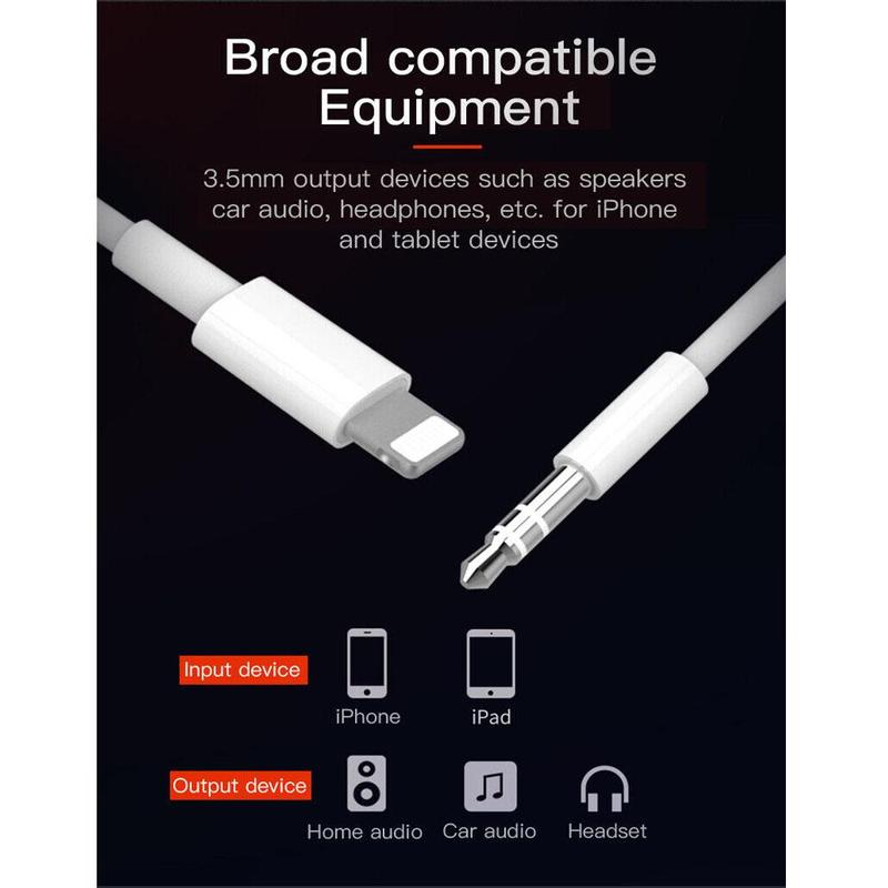 For iPhone 7 8 X XS XR 11 12 13 14 Pro Max 3.5mm AUX Audio Car Speaker Cable Jack Adapter 3FT