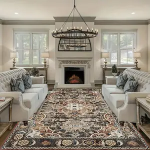 Boho Style Floral Pattern Rug, Non-slip Washable Floor Mat, Decorative Carpet for Home Living Room Bedroom Kitchen Entrance