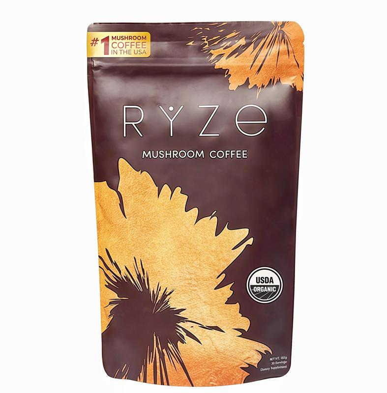 RYZE Mushroom Coffee USDA Organic with 6 Adaptogenic Mushrooms and MCT Oil SQ, USA Grown Instant Coffee for Better Energy, Focus,Digestion, lmmunity with Turkey Tail, Shiitake,Lion's Mane, 30 Servings
