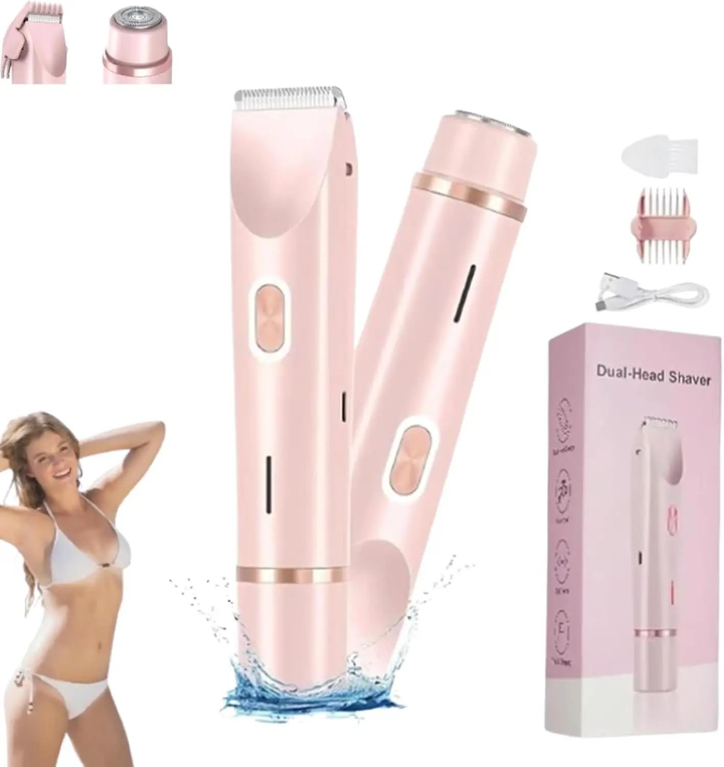 Women's Cordless 2-in-1 Electric Shaver & Waterproof Bikini Trimmer - Facial & Body Hair Removal, Wet & Dry Use