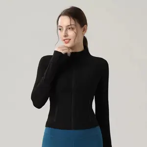 Cropped Yoga Jacket Sports Jacket Slim Yoga Fitness Elastic Fitted Comfort Outerwear Casual Cropped Athletic Top, Soft Skin-tight Jacket