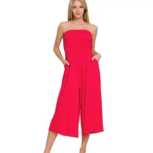Zenana Double Layered Strapless Tube Top Jumpsuit