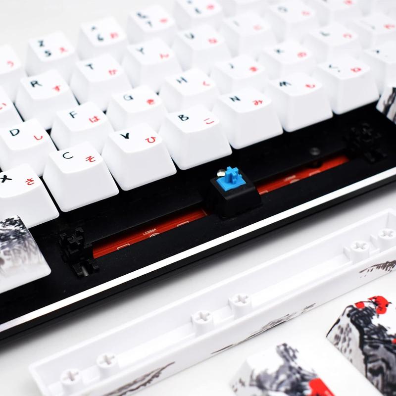 Plum Blossom Keycaps 71 Set for Gaming Mechanical Keyboard Custom PBT OEM Profile Japanese Font with Keycap Puller for Cherry MX 71/61 60 Percent Keyboard