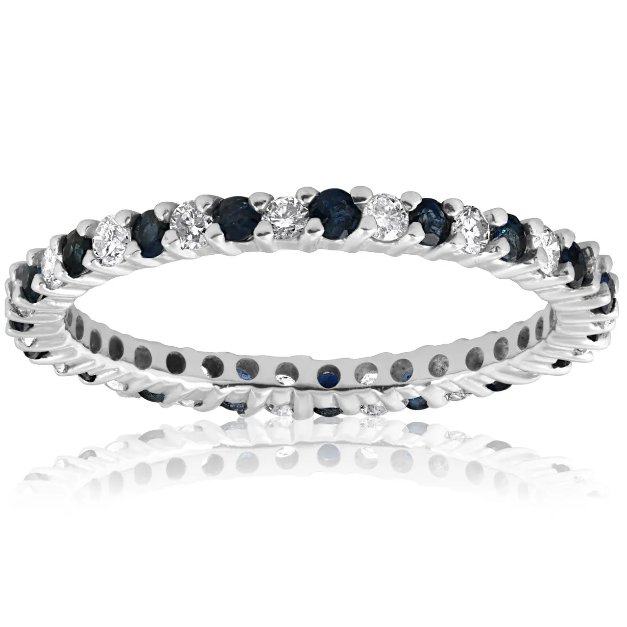 1/2ct Blue Sapphire Diamond Wedding Band Stackable Eternity Ring 14k White Gold 1/2ct Blue Sapphire Diamond Wedding Band Stackable Eternity Ring 14k White Gold