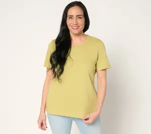 Denim & Co. Essentials True Cotton Short Sleeve Top with Trim