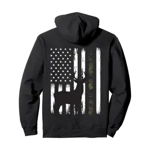 GGOR Whitetail Deer Hunting Camo Hoodie With American Flag Print And Cozy Front Pocket For Outdoor Enthusiasts