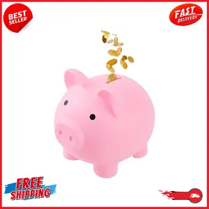 Large Piggy Banks, Cute Plastic Pig Money Box, Piggy Bank, Unbreakable Plastic Coin Bank Fun Gifts for Birthday, Festival Pink Decor Gift Angel Toddler