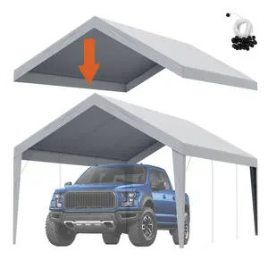 Carport Replacement Canopy Cover 12x20 ft for Outdoor Garage Shelter, Heavy-Duty Waterproof and UV Protected Top Tarp, Easy Install with Ball Bungees, Grey Color, All-Weather Durable Roof Cover, Only Top Cover, Frame Not Included