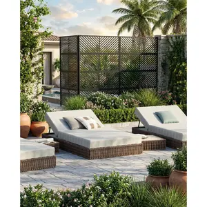 Garvee 72" H×47" W Freestanding Metal Privacy Screen for Outdoor Use, Suitable for Patio, Balcony, Terrace, and Indoor Spaces; Decorative and Functional Garden Divider with Stand, Black Finish, Dimensions 90x180cm