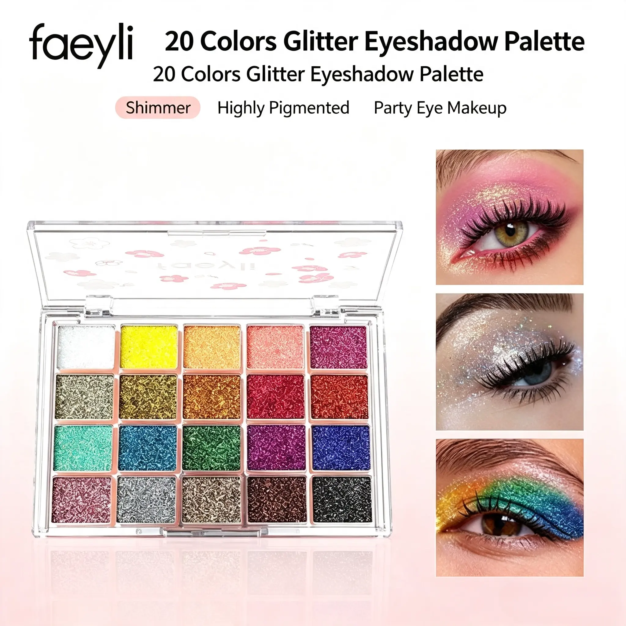 Women's Chunky Glitter Eyeshadow Palette - Holographic Sequins Powder, Vibrant Metallic Shimmer Colors, Long-Lasting Waterproof, Suitable for Eyes-Face-Body, Stage-Festival Cosmetic for Beginners