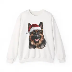 German Shepherd with Santa Hat Sweatshirt | Christmas Dog Holiday Crewneck