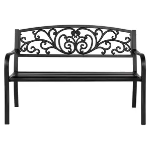 Outvita 50" Iron Outdoor Courtyard Decoration Park Leisure Bench with Ornate Scroll Design for Garden Decor Summervibes