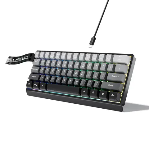 7KEYS Wired Minimalist 60% 61-Key Lightweight Gaming Keyboard - RGB Illuminated, 25-Key Anti-Ghosting, Lanyard, Precise Typing, PC Accessories, Gift Ideas for Gamers, Compatible with PC, Mac, Laptop (Gradient Gray)
