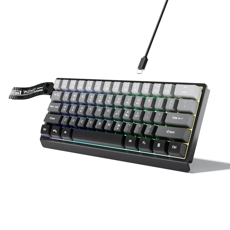 7KEYS Wired Minimalist 60% 61-Key Lightweight Gaming Keyboard - RGB Illuminated, 25-Key Anti-Ghosting, Lanyard, Precise Typing, PC Accessories, Gift Ideas for Gamers, Compatible with PC, Mac, Laptop (Gradient Gray)