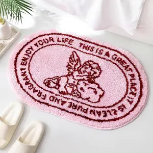 Pink Angel Bath Rug - Soft Bathroom Rugs Non Slip Washable - Absorbent Vintage Cherub Sketch Bath Mat - Cute Bath Mat for Girls, Romantic Aesthetic Decor Rug for Bathroom or Dorm