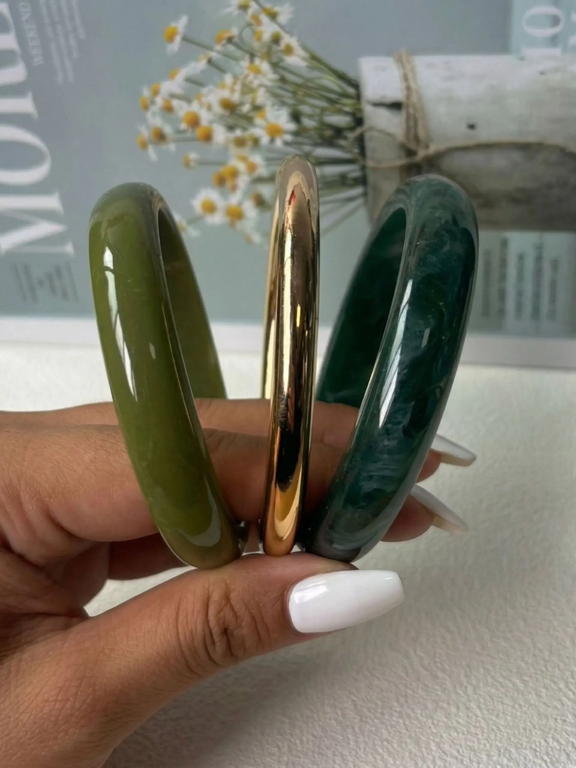 3-Piece Set Boho Geometric Resin Bracelets, Unisex Acrylic Alloy Stackable Bangle Bracelets Wristbands, Vintage Fashion Accessory for All Seasons