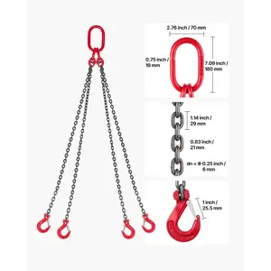 VEVOR Chain Sling, 1/4 inx 5 ft Lifting Chains with 4 Leg Grab Hooks, Heavy Duty G80 Alloy Steel Lifting Sling, 6600LBS Capacity, Adjustable Engine Chain Hoist Lifts for Cargo Security Towing