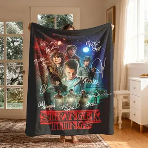 Stranger Things Character Signature Flannel Blanket, Large Soft Lightweight Warm, Perfect for Bed Sofa Office Camping Travel Christmas Gift