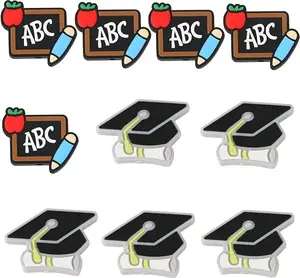 10PCS Silicone Focal Beads for Pens Character Silicone Focal Beads for Keychain Making Silicone Beads Bulk for Jewelry Making Bracelet Necklace Handmade Crafts (Bachelor's Cap, Teacher Chalkboard)