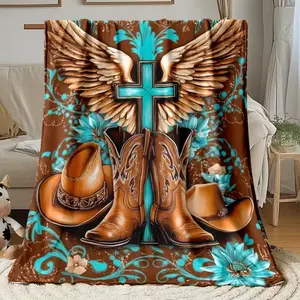 Soft Funny Throw Blanket Wings with Cross in Ornate Design | Lightweight Flannel Throw for Sofa, Travel, Camping, Livingroom, Office, Chair and Bed | Digital Print, Soft and Warm, Polyester, Glam Fantasy Theme by Parzand